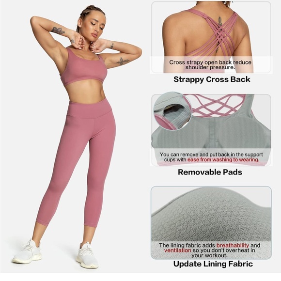 QUEENIEKE Womens Yoga Sport Bra Light Support Strappy Free to Be Bra 77889 - Picture 4 of 4